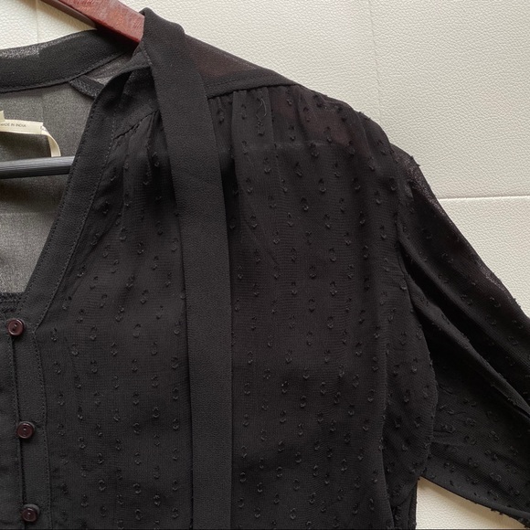 Black Sheer Textured Blouse by Kimchi Blue - Picture 6 of 7